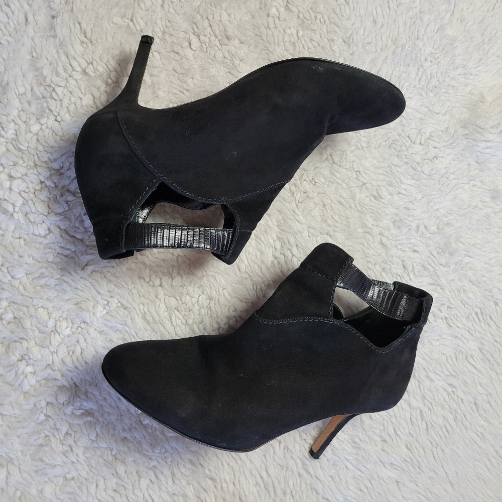 Sarah Flint Suede Heeled Booties Boots Women's 39 Black Handmade in Italy